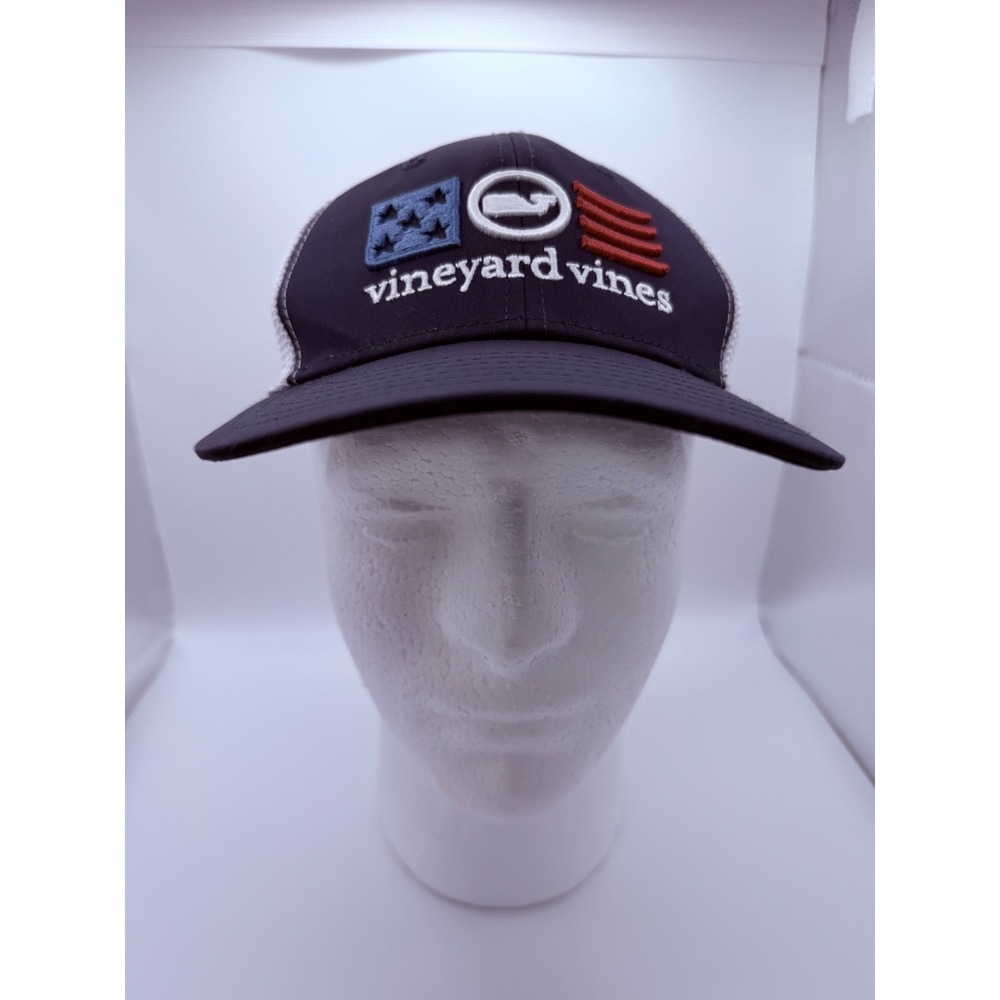 Vineyard Vines Hat Navy White Mesh Snapback Trucker Baseball Cap USA Flag Whale